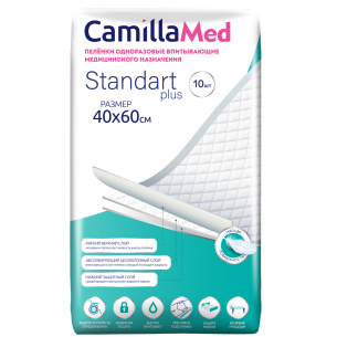 ПЕЛЕНКИ ОДНОРАЗ. ВПИТЫВ.CAMILLA MED МЕД.НАЗНАЧ.STANDART PLUS 40 Х 60 СМ 10 ШТ