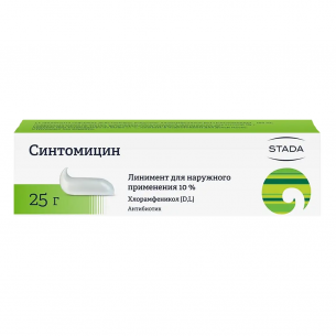 Синтомицин линимент для наружного применения 10% туба 25г 