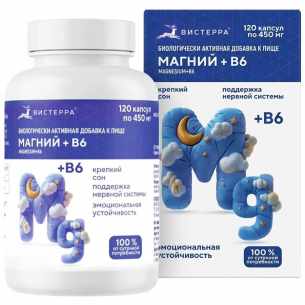 ВИСТЕРРА МАГНИЙ+В6 N120 КАПС МАССОЙ 450МГ /АКЦИЯ за 1 шт./