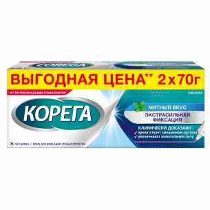 Корега Экстра сильный крем для фиксац. зубн. протезов мята 2х70г