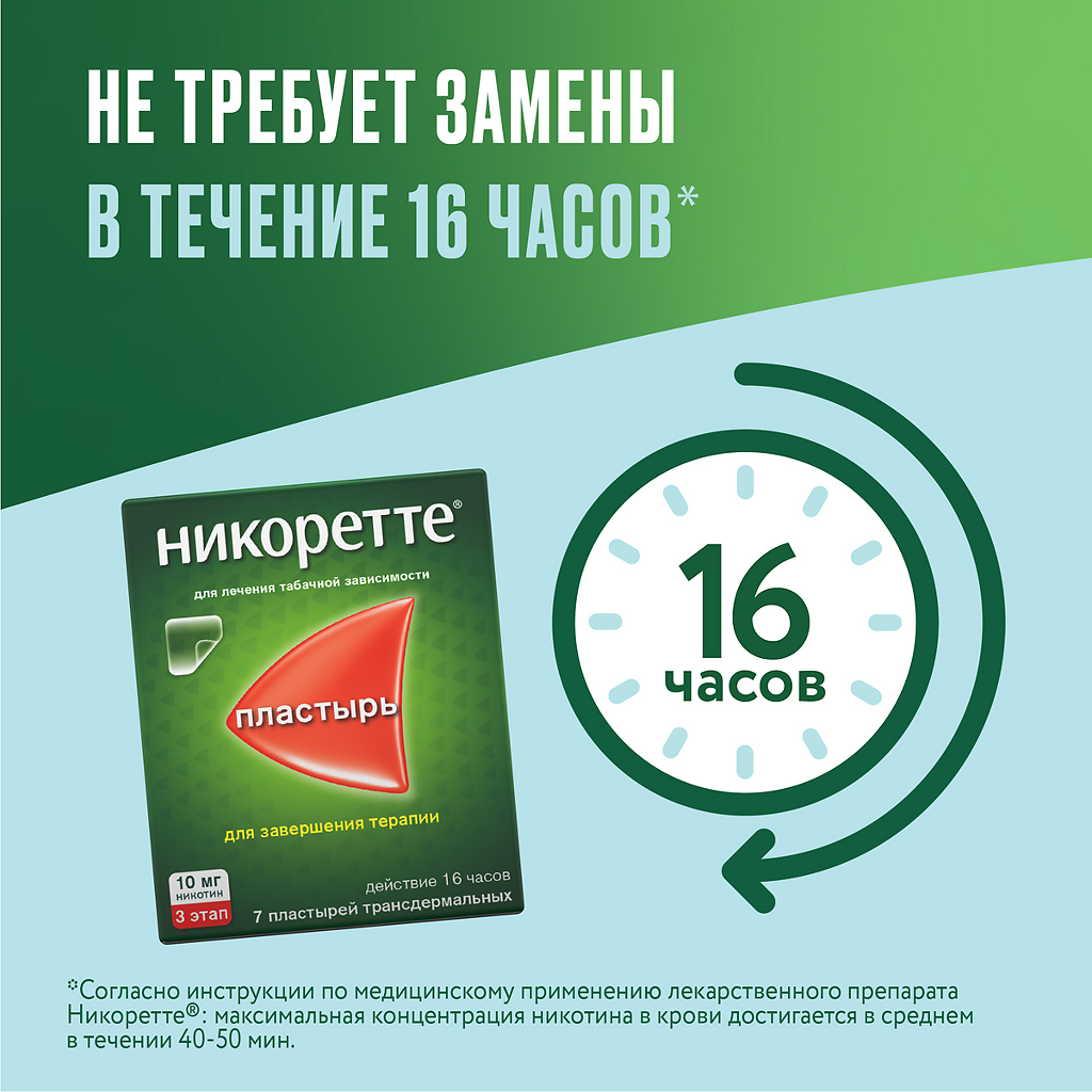 Никоретте пластырь трансдермальный 10мг/16ч саше №7