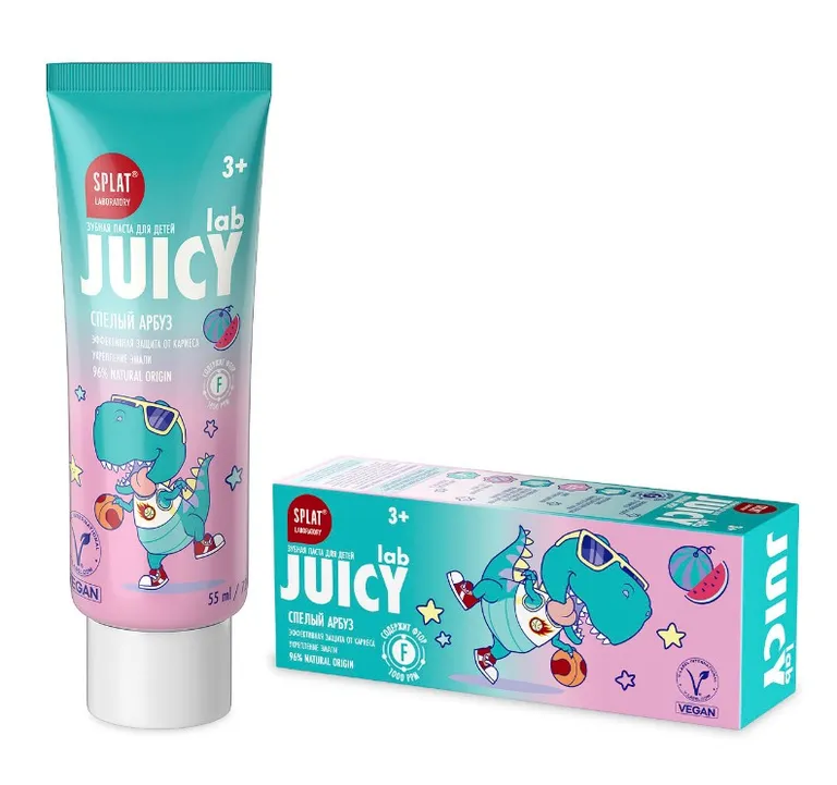Splat Juicy Lab паста зубная детская со фтором, со вкусом Арбуз туба 72г (скидка в цене 20% при заказе кратно 2 уп)