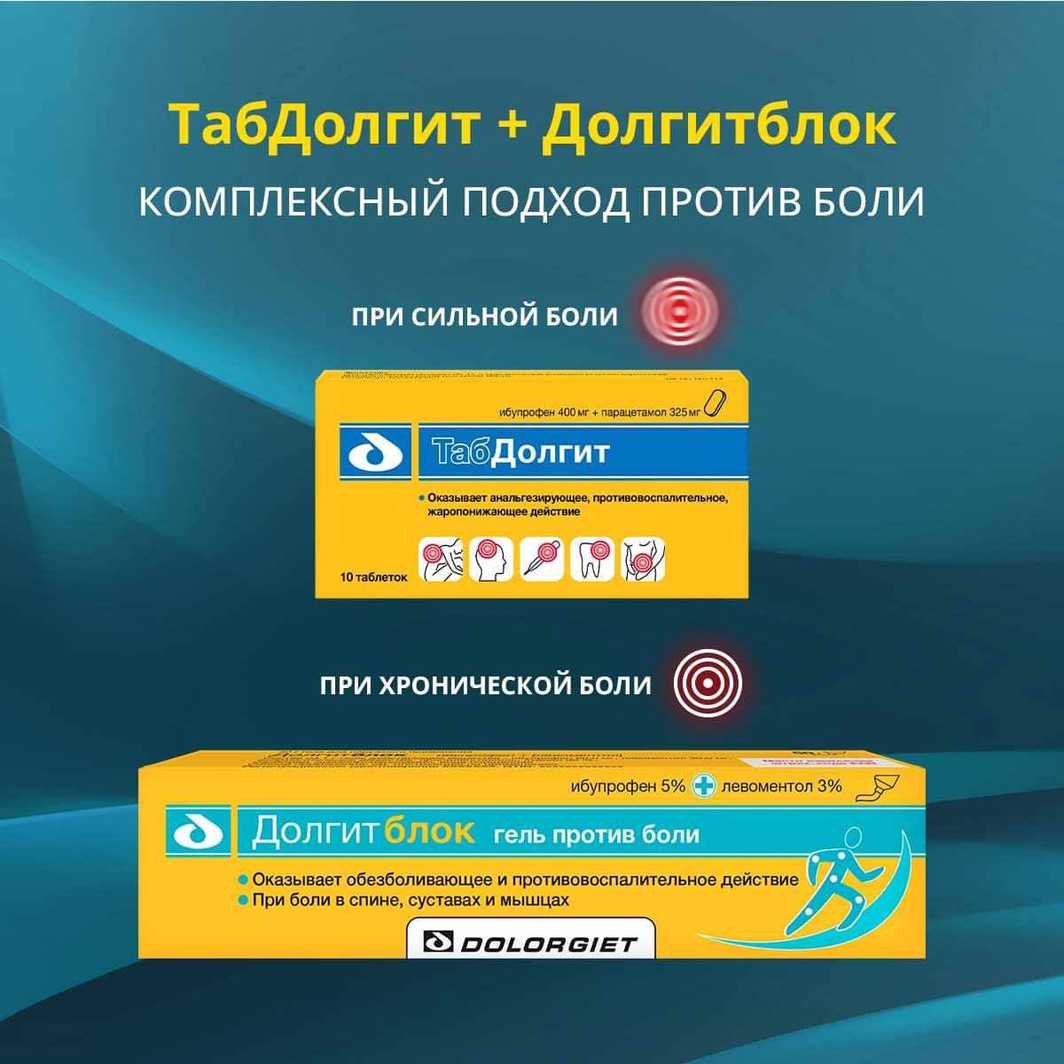 ТабДолгит таблетки покрытые пленочной оболочкой 400мг+325мг №10