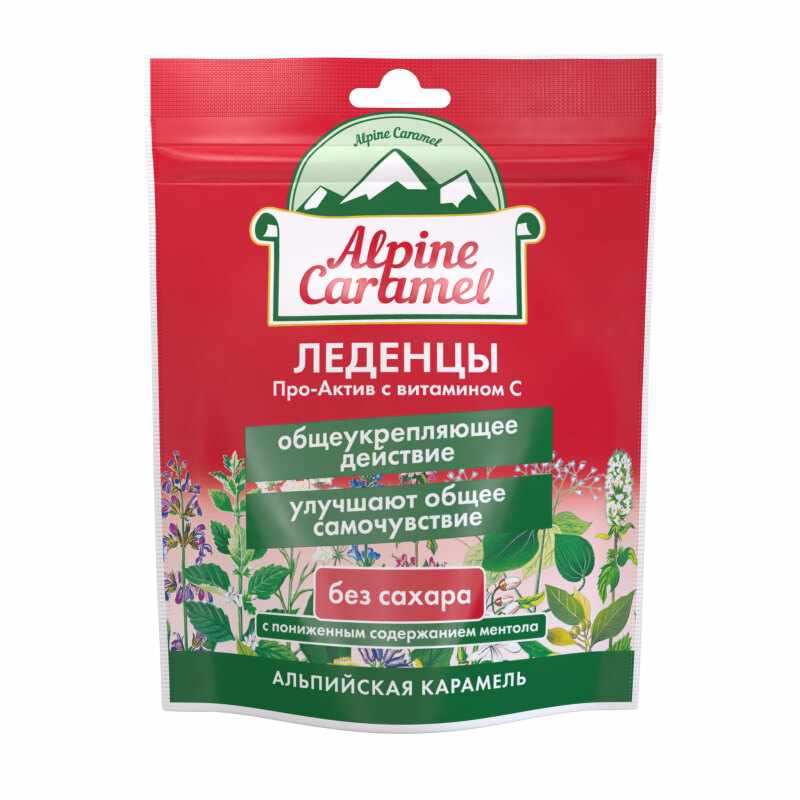 ALPINE CARAMEL ЛЕДЕНЦЫ АЛЬПИЙСКАЯ КАРАМЕЛЬ ПРО-АКТИВ С ВИТАМИНОМ С БЕЗ САХАРА 75,0