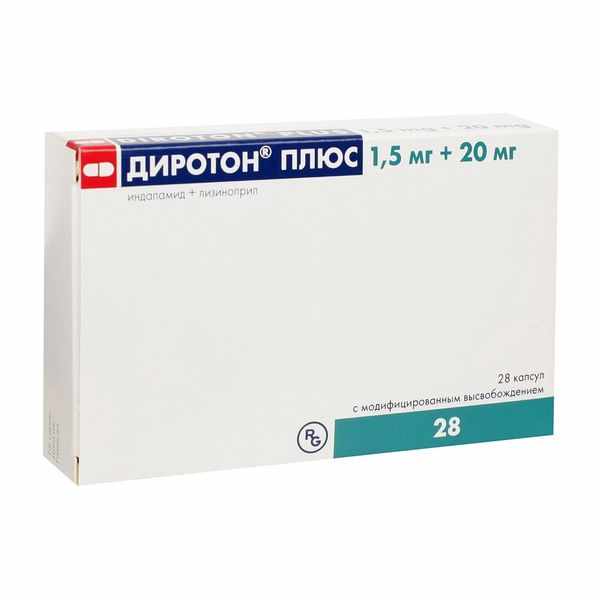 Диротон Плюс капс. с модиф. высвобожд. 1,5мг+20мг №28 (скидка в цене 25% при заказе кратно 4 уп)
