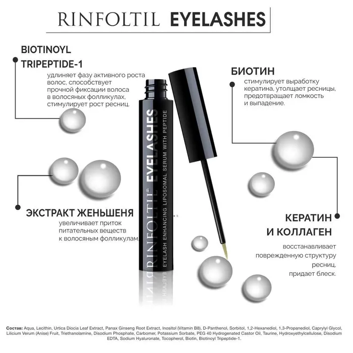 Ринфолтил EYELASHES липосомальная сыворотка для ресниц с пептидом 4мл