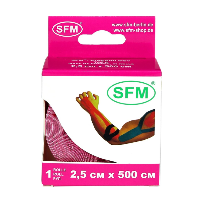 Лента кинезиологическая SFM-plaster на хлопковой основе розовая 2,5х500см 