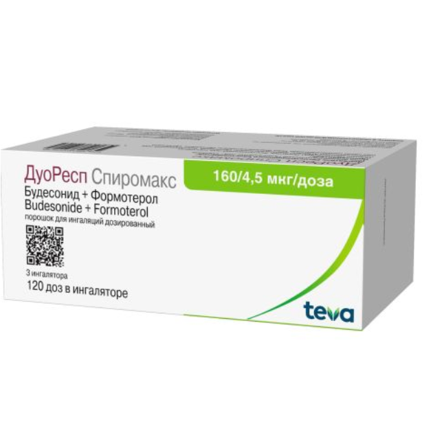 ДуоРесп Спиромакс порошок для ингаляций дозированный 160/4,5мкг/доза ингалятор 120доз №3