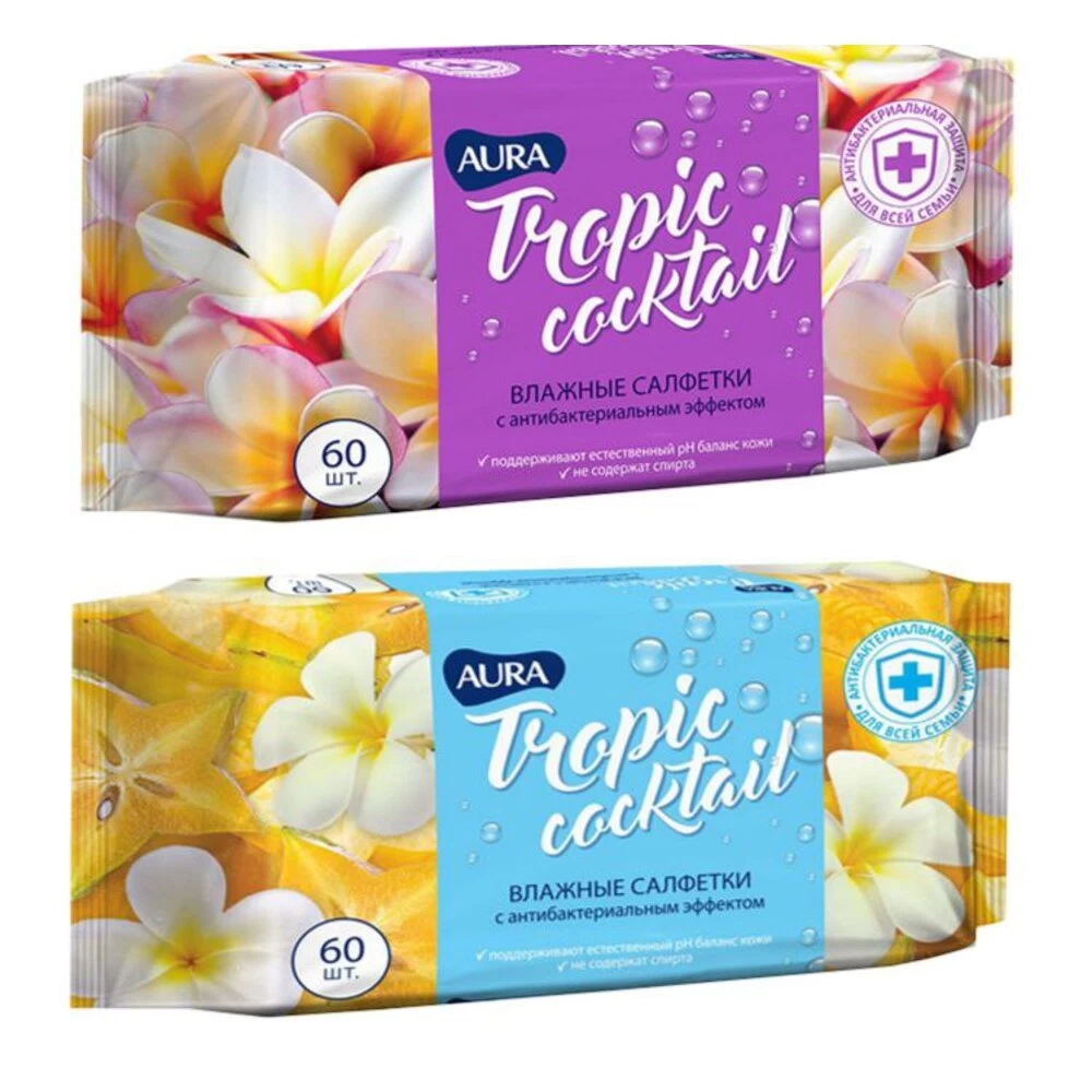 Салфетки влажн. аура tropic cocktail с антибакт.эффектом №60 (арт.05454)