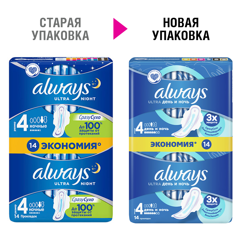 Олвейз Ultra Day&Night duo гигиенические прокладки ароматизированные №14