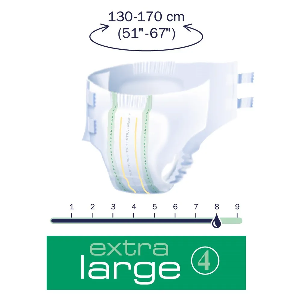 Сени super trio extra large подгузники для взрослых размер обхват талии 130-170см №10