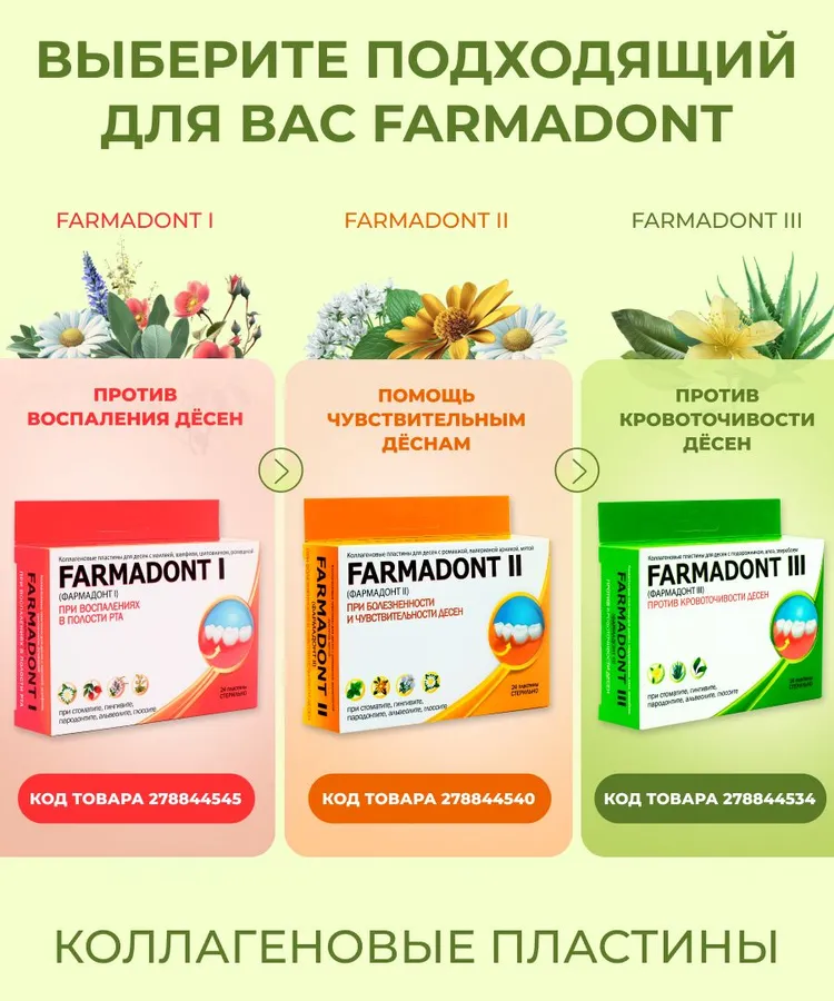 Farmadont-1 коллагеновые пластины для десен при воспалении полости рта №24