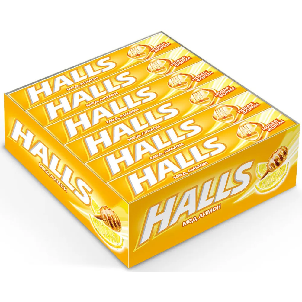 Halls мед-лимон леденцы 25г в упаковке 12 шт