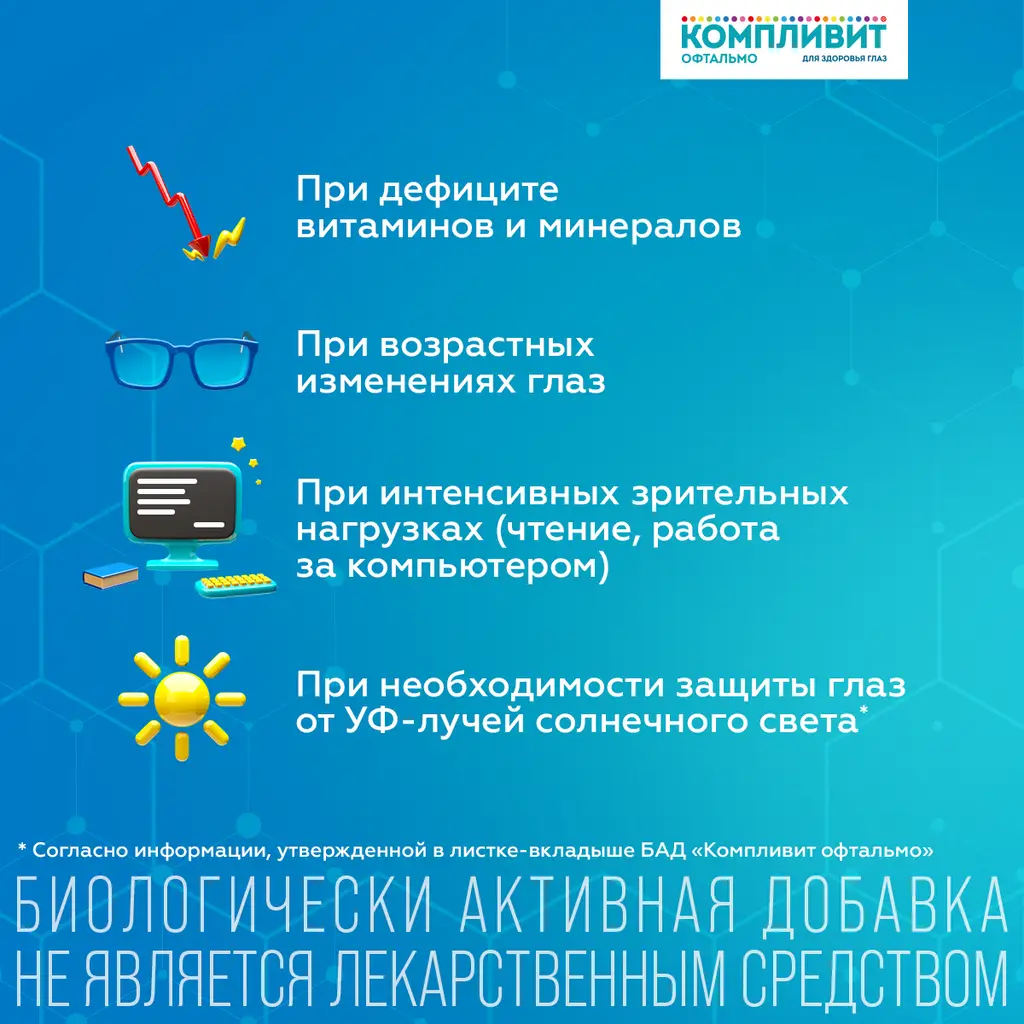 Компливит Офтальмо таблетки покрытые пленочной оболочкой массой 472,5мг №60