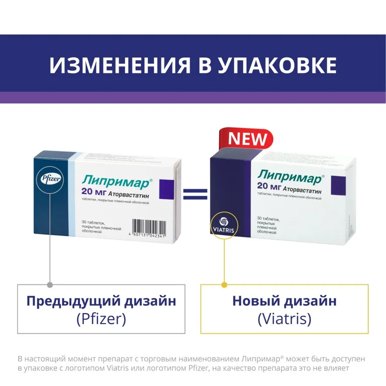 Липримар таблетки покрытые плёночной оболочкой 20мг №30