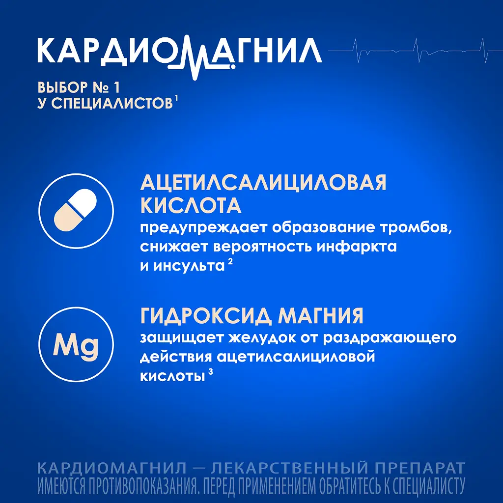 Кардиомагнил таблетки покрытые плёночной оболочкой 75мг+15,2мг №30