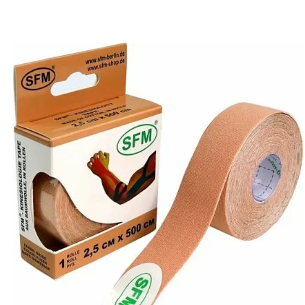Лента кинезиологическая sfm-plaster на хлопковой основе в рулоне 2,5х500 см n1/бежевый/кинезио тейп