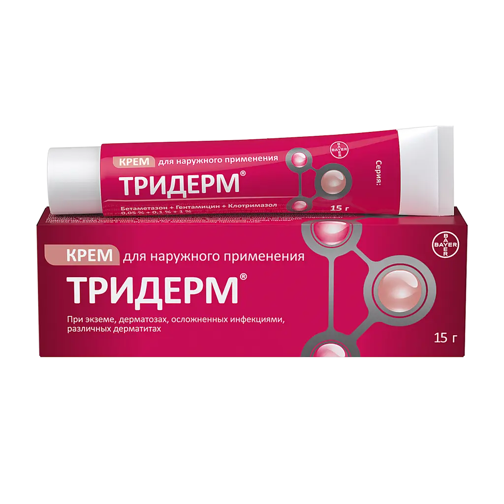 Тридерм® крем д/наруж. прим. 0,05%+0,1%+1% 15г тубы и/у