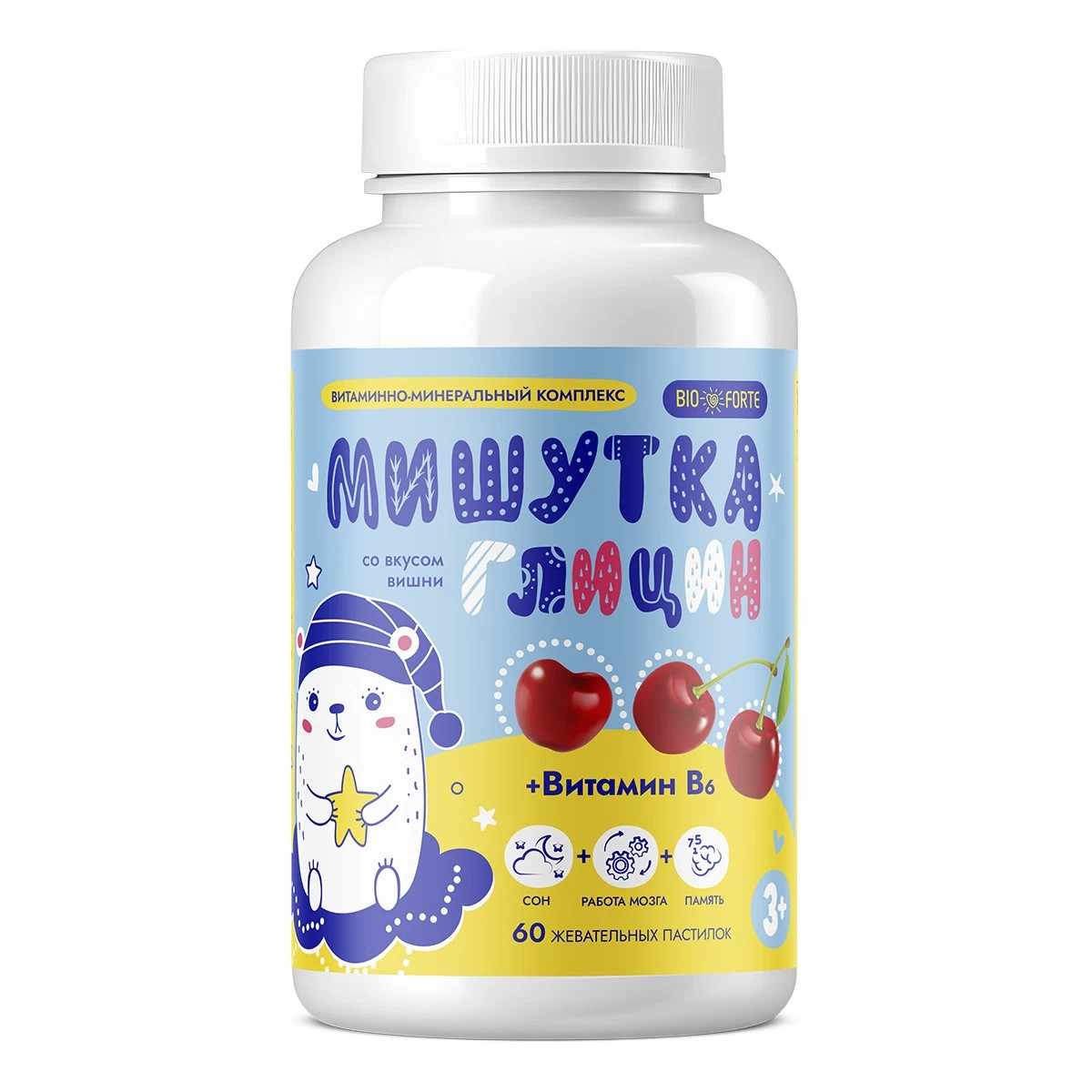 Мишутка Мармеладки Глицин+В BioForte пастилки жев (со вкусом вишни) х60 ПУЛЬС