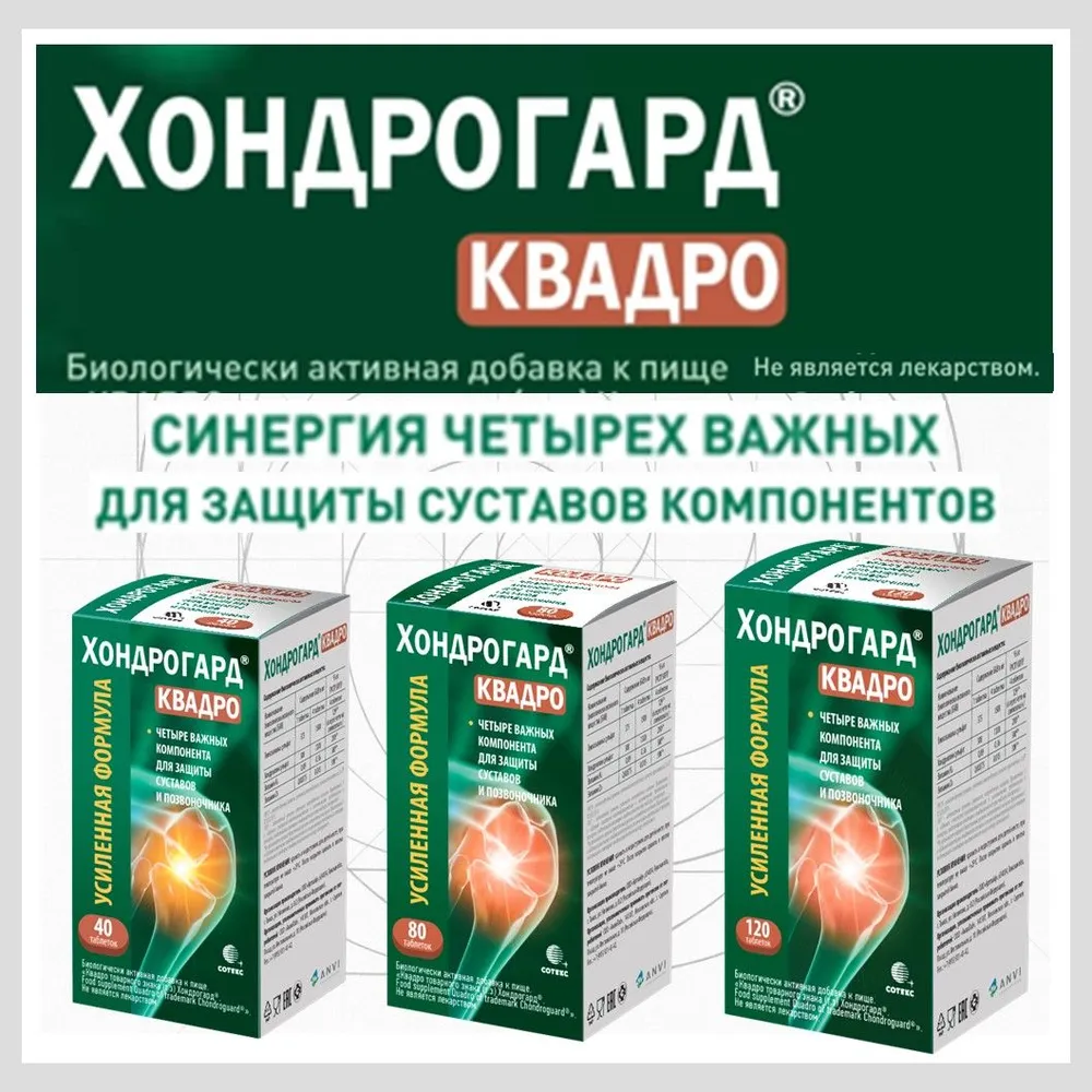 Хондрогард Квадро таблетка с пленочным покрытием массой 1030мг №80